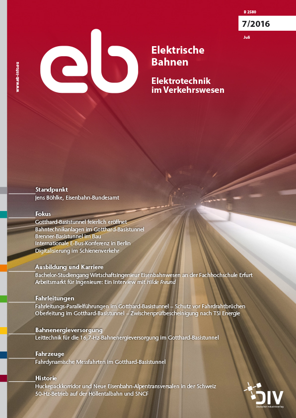 Artikel, Elektrische Bahnen, Juli 2016, „Oberleitung im Gotthard-Basistunnel – Zwischenprüfbescheinigung nach TSI Energie“; Martin Solka, Zürich; Dirk Behrends, Berlin
